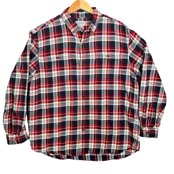 CARHARTT Flannel Shirt‎ XL Blue Red White Relaxed Fit Soft Work Shirt Outdoors - Picture 1 of 5